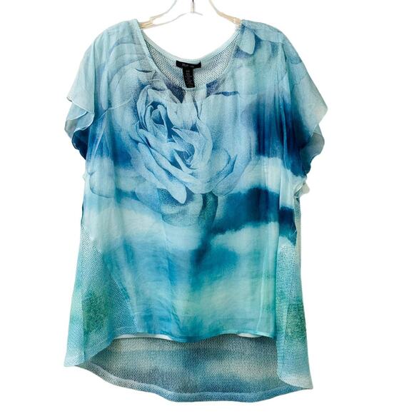Style & Co Women's Teal Floral Blouse Sheer Front Netting Back Tank Top Size XXL - Picture 1 of 10